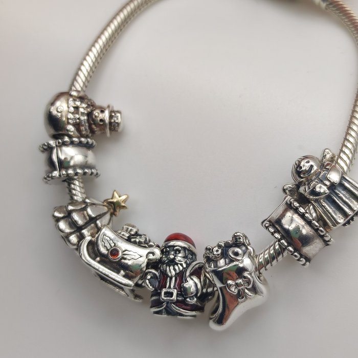 Ingen mindstepris - Pandora - Charme armbånd - 14 karat Gulguld, Sølv - Jule charms