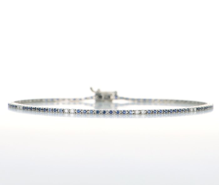 Ingen mindstepris - Armbånd - 18 kraat Hvidguld -  1.30ct. tw. Safir - Diamant