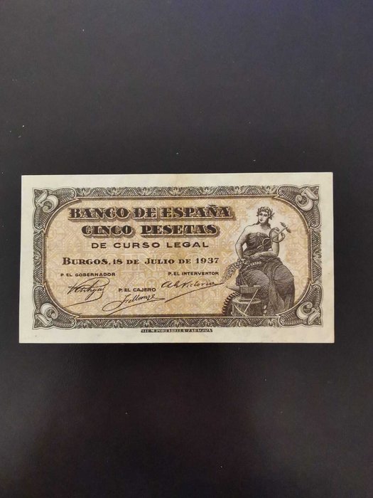 Spanien. - 5 Pesetas 1937 - Pick 106  (Ingen mindstepris)