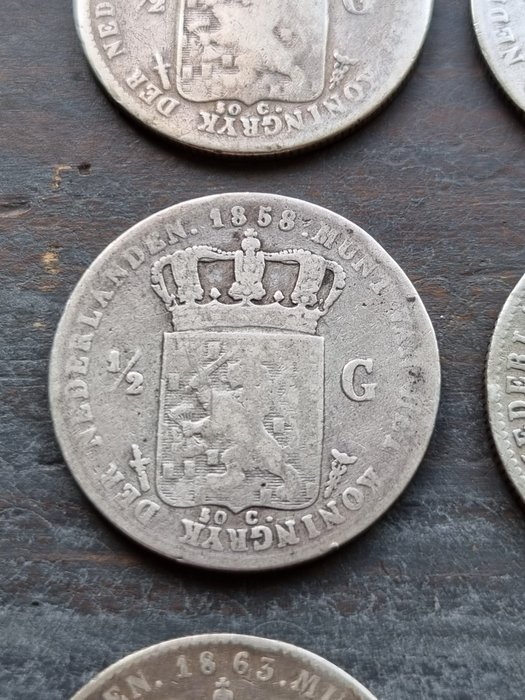 Holland. 1/2 Gulden Lot van 9 x Halve guldens willem II en III  (Ingen mindstepris)