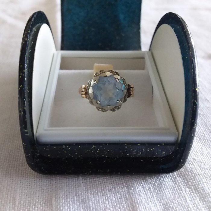 Ingen mindstepris - Ring - 14 karat Gulguld Akvamarin - Vintage ring