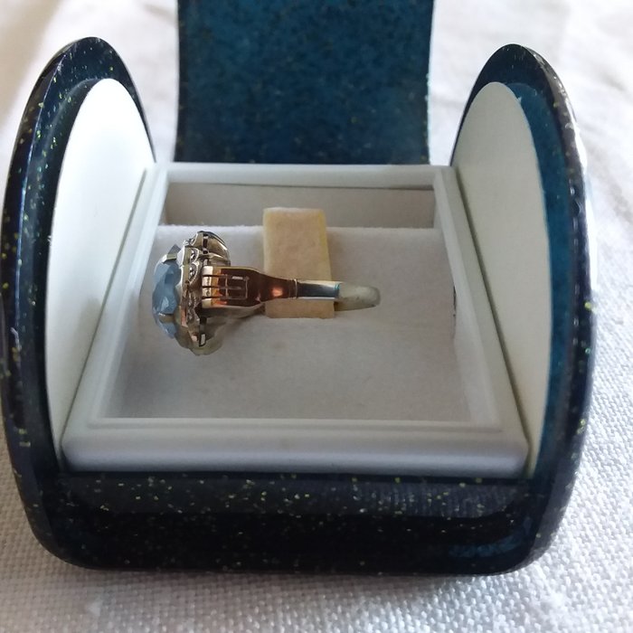 Ingen mindstepris - Ring - 14 karat Gulguld Akvamarin - Vintage ring