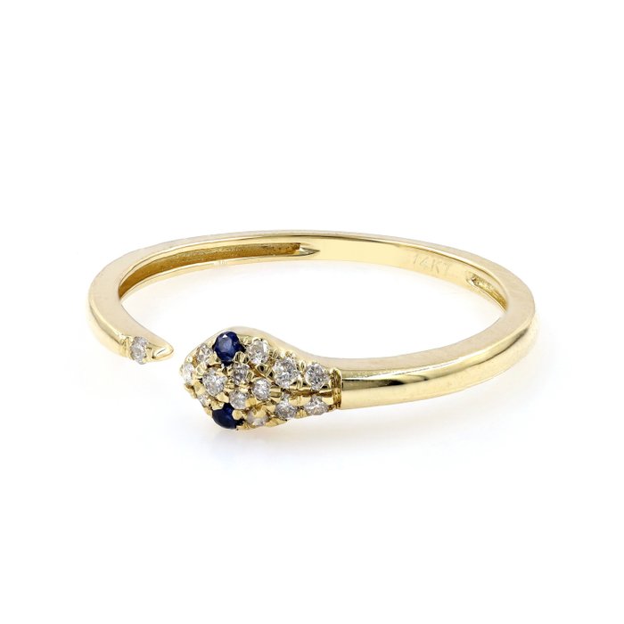 Ingen mindstepris - Ring - 14 karat Gulguld -  0.13ct. tw. Safir - Diamant