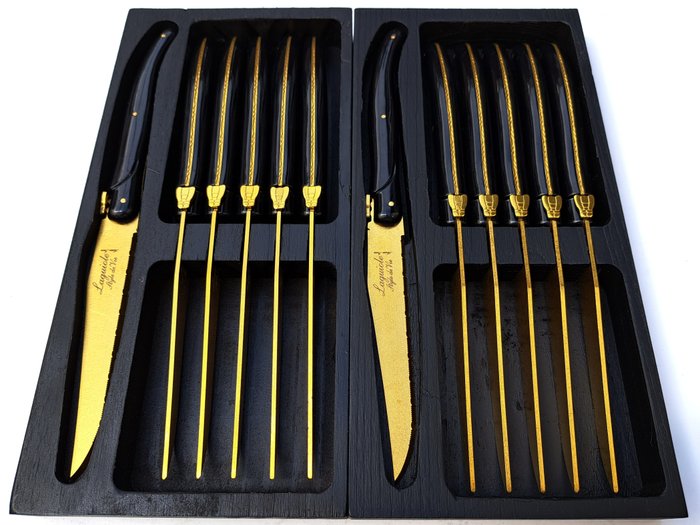 Laguiole - 12x Steak Knives - Gold - style de - Bordknive sæt (12) - Rustfrit stål