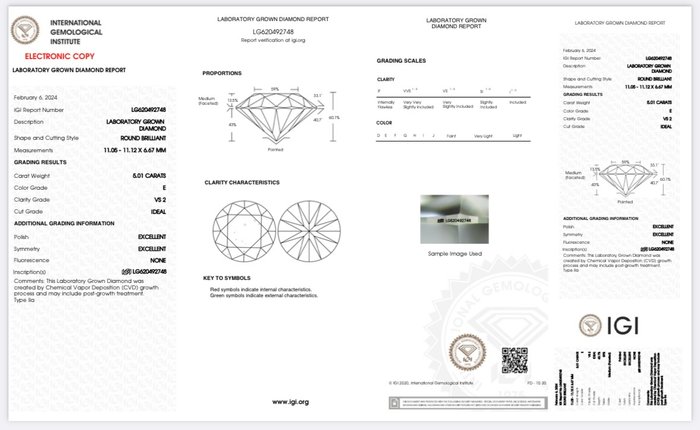 Ingen mindstepris - Forlovelsesring - 18 kraat Hvidguld -  5.01ct. tw. Diamant (Laboratoriedyrket) - Og VS2 IDEAL