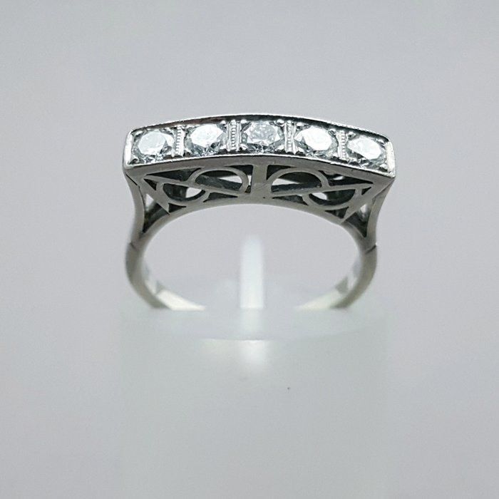 Ring - 14 karat Hvidguld -  080ct tw - Art Deco diamanter