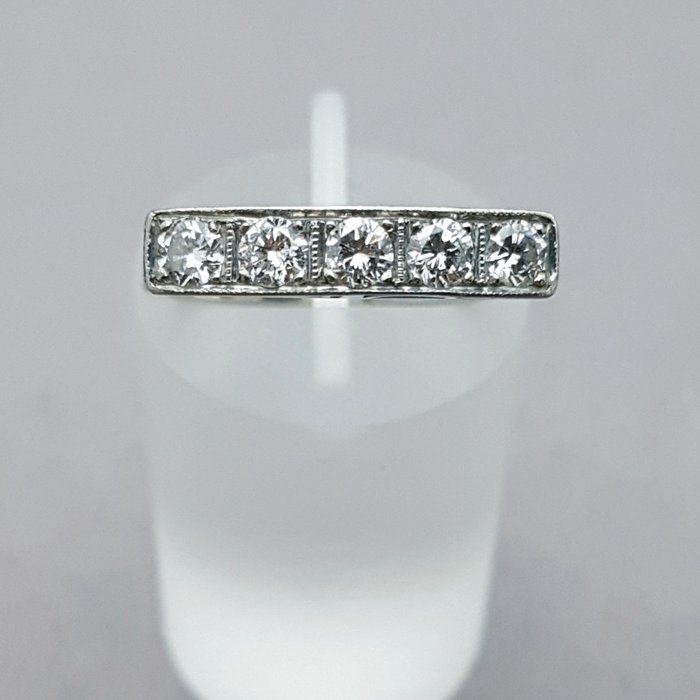 Ring - 14 karat Hvidguld -  080ct tw - Art Deco diamanter