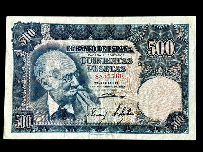 Spanien. - 500 Pesetas 1951 - Mariano Benlluire - SIN SERIE - (B018) - Pick 142  (Ingen mindstepris)