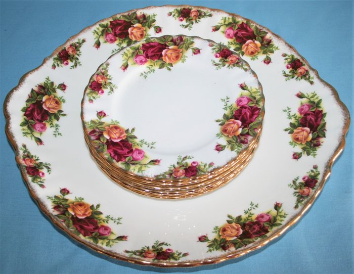 Royal Albert - Wienerbrød/kagesæt (7) - Gammel Country Rose - Knogleporcelæn