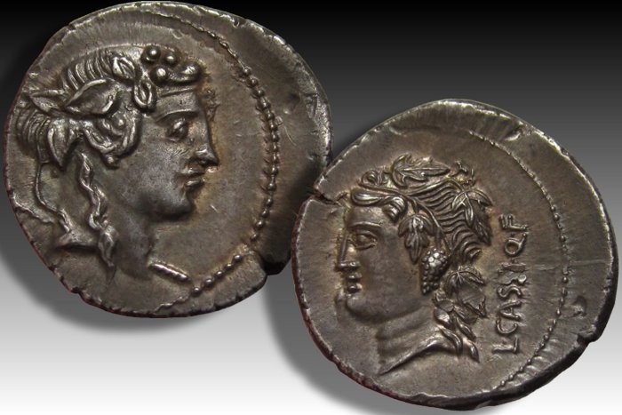 Romerska republiken. L. Cassius Longinus. Rome 78 B.C.. Denarius Rome mint - Struck from fresh dies  beautifully toned - rare in this high quality