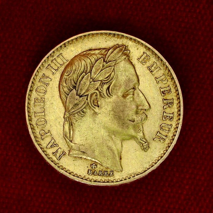 6,45 grams - Guld 900 - 20 Francs Napoleon III - Præget bar