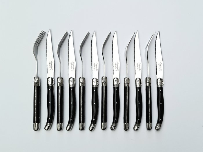 Laguiole - 6x Forks  6x knives - Black - style de - Bordknive sæt (12) - Rustfrit stål