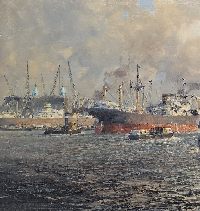 Marinus de Jongere (1912-1977) - Havengezicht Rotterdam, Koninginnenhaven bij de Nieuwe Maas