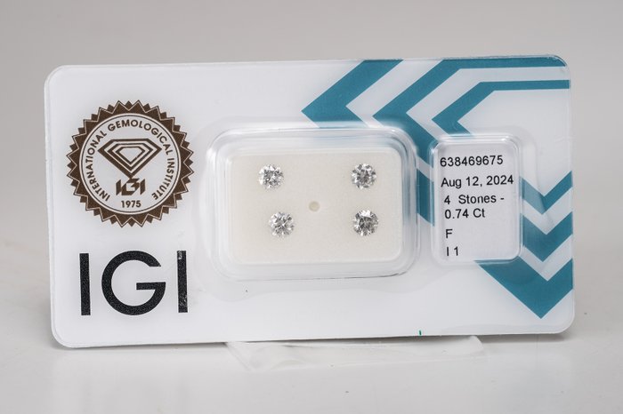 4 pcs Diamant  (Natur)  - 0.74 ct - Rund - I - I1 - International Gemological Institute (IGI)