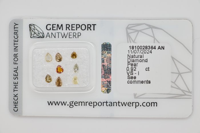 Ingen mindstepris - 8 pcs Diamant  (Naturfarvet)  - 092 ct - Pære Blandede farver - I3 VS1 - Gem Report Antwerp (GRA)