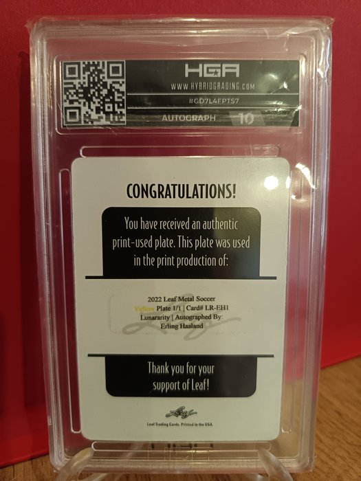 2022 Leaf Lunararity Erling Haaland #LR-EH1 Yellow Printing Plate 1/1 HGA 8.5 Graded card