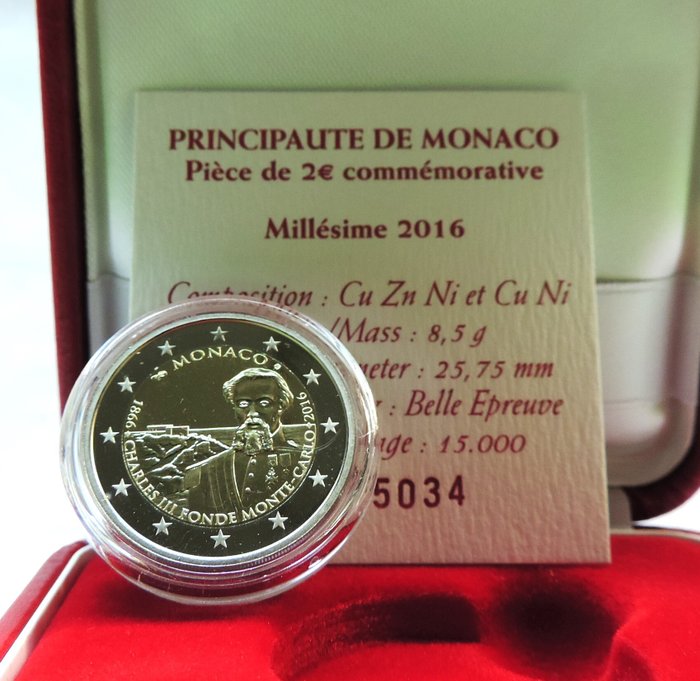 Monaco. 2 Euro 2016 "Charles III" Proof  (Ingen mindstepris)