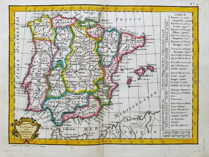 Europa - Spanien / Portugal / Ibiza / Madrid / Barcelona / De Baleariske Øer / Lissabon / Mallorca / Minorca; G Rizzi Zannoni / Janvier / Lattre - Royaume d'Espagne et de Portugal - 1761-1780