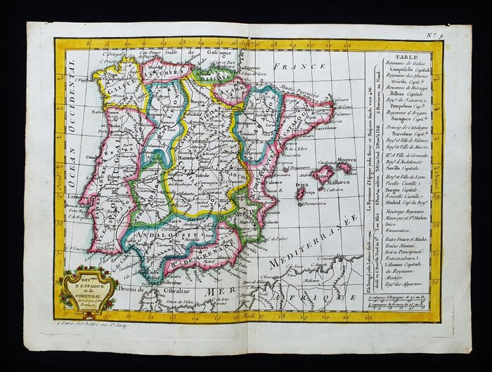 Europa - Spanien / Portugal / Ibiza / Madrid / Barcelona / De Baleariske Øer / Lissabon / Mallorca / Minorca; G Rizzi Zannoni / Janvier / Lattre - Royaume d'Espagne et de Portugal - 1761-1780