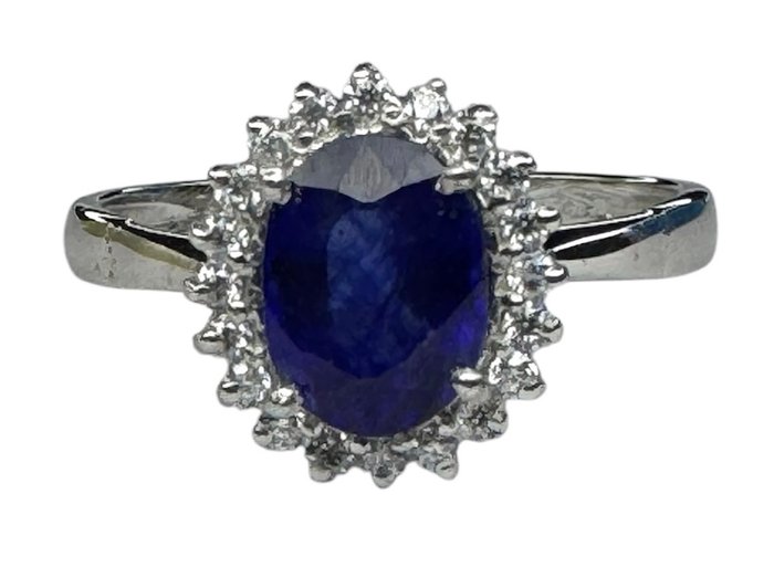 Ingen mindstepris - Ring - 18 kraat Hvidguld Safir - Diamant - INGEN RESERVEPRIS