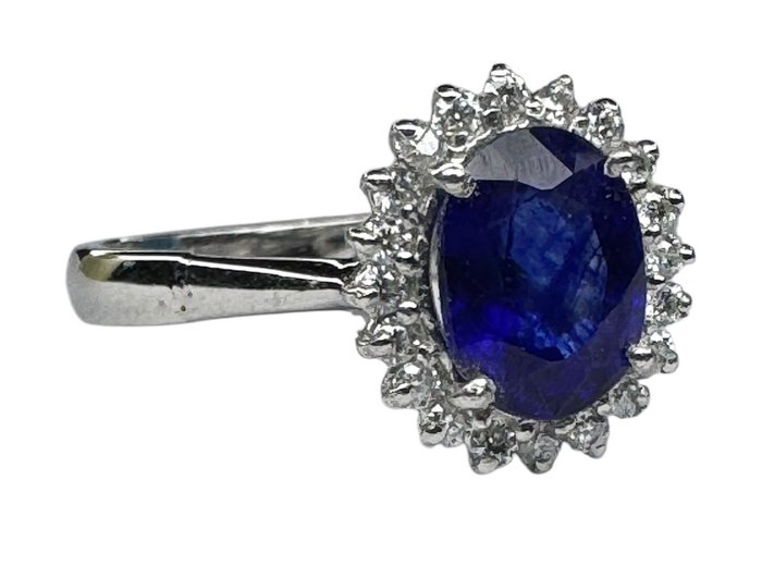 Ingen mindstepris - Ring - 18 kraat Hvidguld Safir - Diamant - INGEN RESERVEPRIS