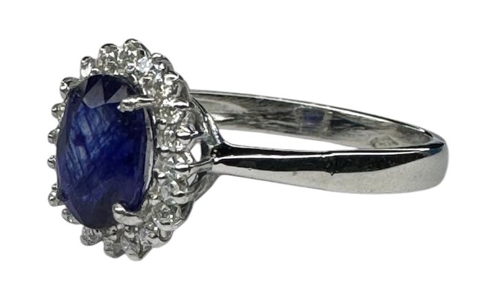 Ingen mindstepris - Ring - 18 kraat Hvidguld Safir - Diamant - INGEN RESERVEPRIS