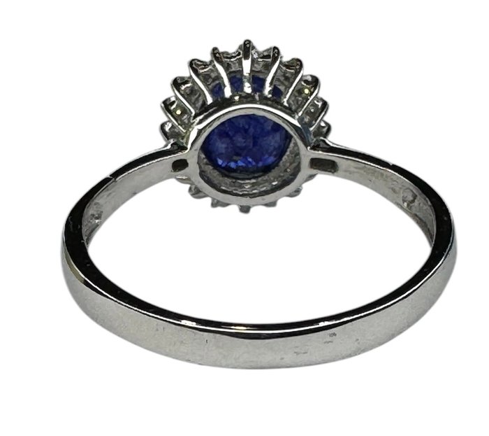 Ingen mindstepris - Ring - 18 kraat Hvidguld Safir - Diamant - INGEN RESERVEPRIS