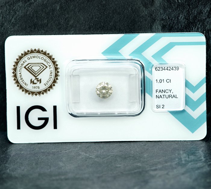 1 pcs Diamant  (Naturfarvet)  - 1.01 ct - Fancy light Grålig Gul - SI2 - International Gemological Institute (IGI)