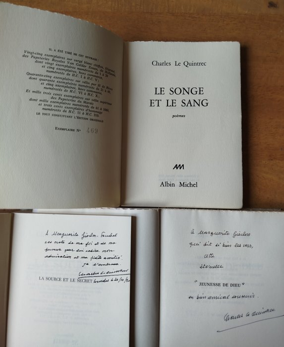 Signé; Charles Le Quintrec - La source et le secret / Jeunesse de Dieu / Le songe et le sang - 1956-1987