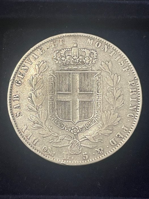 Italien, Kongeriget af Sardinien. Carlo Alberto di Savoia (1831-1849). 5 Lire 1844 - Genova  (Ingen mindstepris)