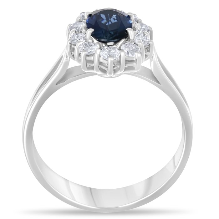 Ring - 18 kraat Hvidguld Diamant (Natur)  - Safir