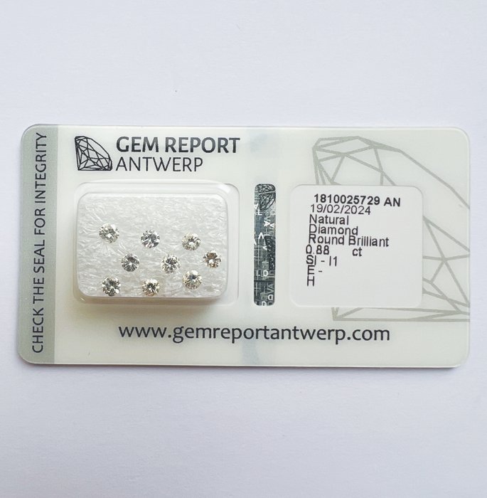 Ingen mindstepris - 9 pcs Diamant  (Natur)  - 088 ct - Rund - E H - I1 SI1 - Gem Report Antwerp (GRA)