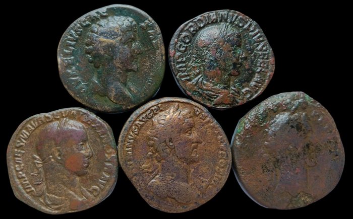 Romarriket. Lot of 5 x Æ Sestertii (2nd-3rd century AD)  (Ingen mindstepris)