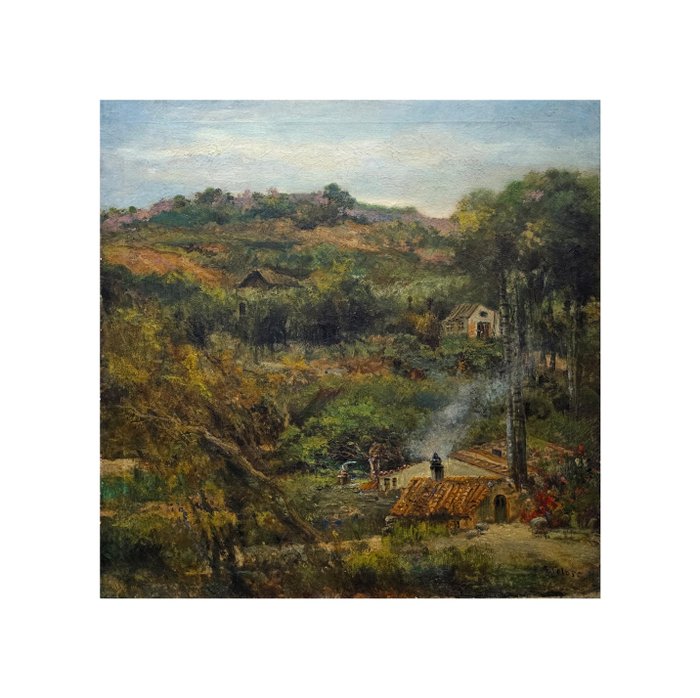 Aurelio Tolosa y Alsina (1861-1938) - Paisaje rural con caserío y humo