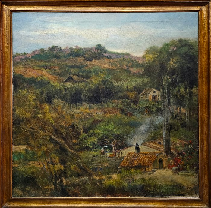 Aurelio Tolosa y Alsina (1861-1938) - Paisaje rural con caserío y humo