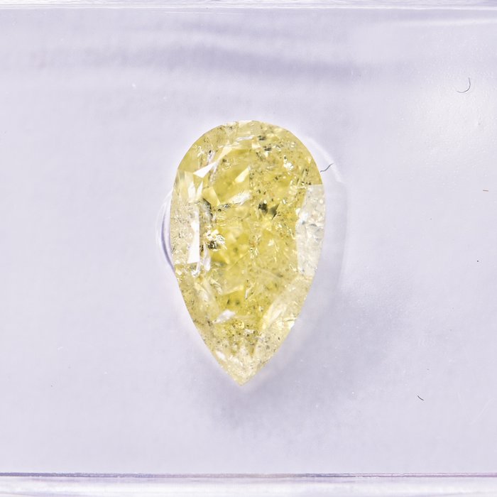 Ingen mindstepris - 1 pcs Diamant  (Naturfarvet)  - 1.00 ct - Pære - Fancy light Gul - I2 - International Gemological Institute (IGI)