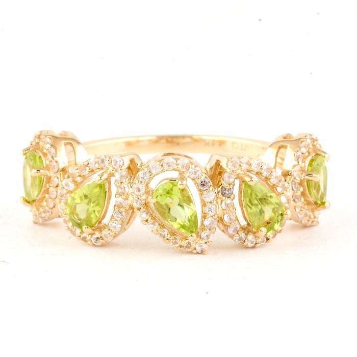 Ingen mindstepris - Ring - 14 karat Gulguld -  1.40ct. tw. Peridot - Safir