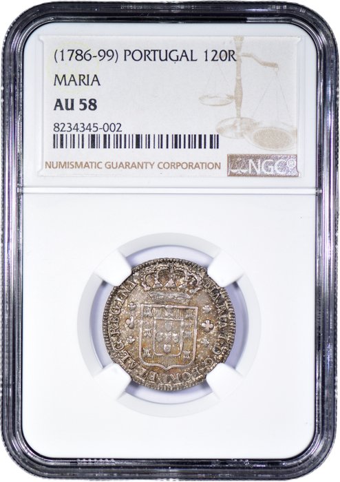 Portugal. D. Maria I (1786-1799). 6 Vinténs (120 Reis) - NGC - AU 58 - Rara