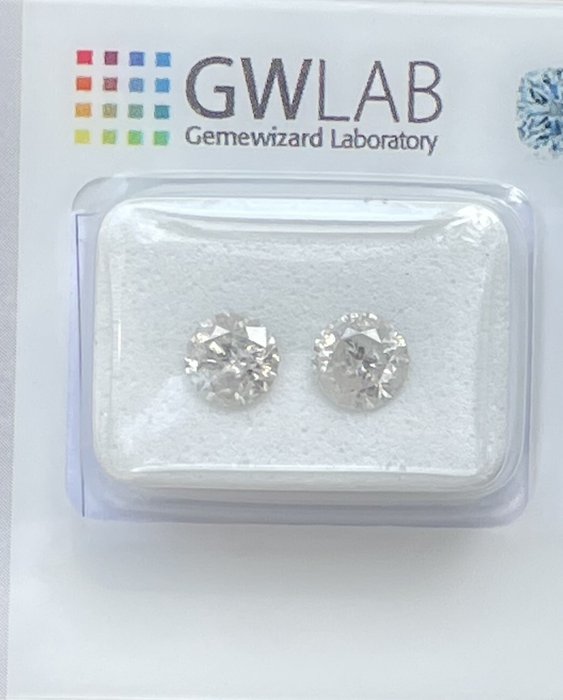 Ingen mindstepris - 2 pcs Diamant  (Natur)  - 1.44 ct - Rund - F - I2 - Gemewizard Gemological Laboratory (GWLab)