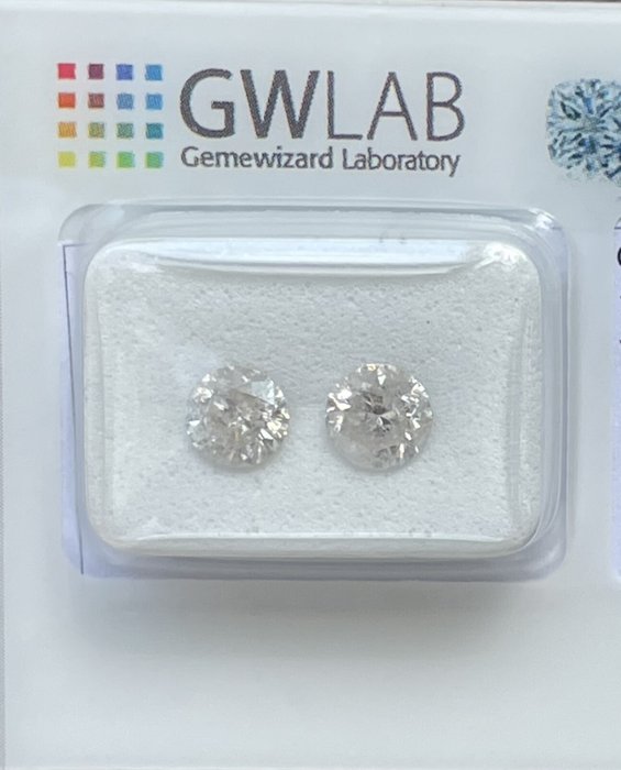 Ingen mindstepris - 2 pcs Diamant  (Natur)  - 1.44 ct - Rund - F - I2 - Gemewizard Gemological Laboratory (GWLab)