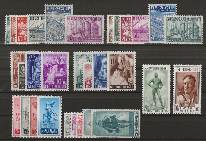 Belgien 1946/1949 - 4 næsten komplette bind - OBP/COB tussen 725 en 822