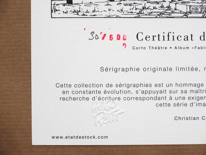 Pratt, Hugo - 1 Silkscreen - Corto Maltese - Corto Théâtre - 2020