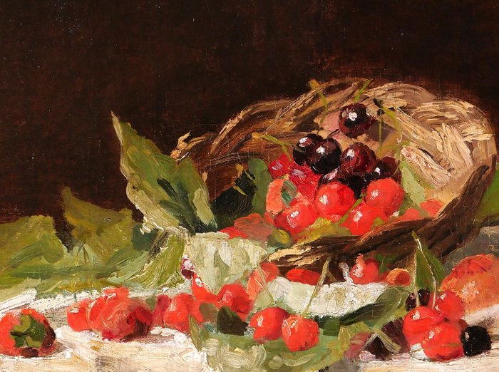 Louis Dubois (1830–1880) - Still life of cherries