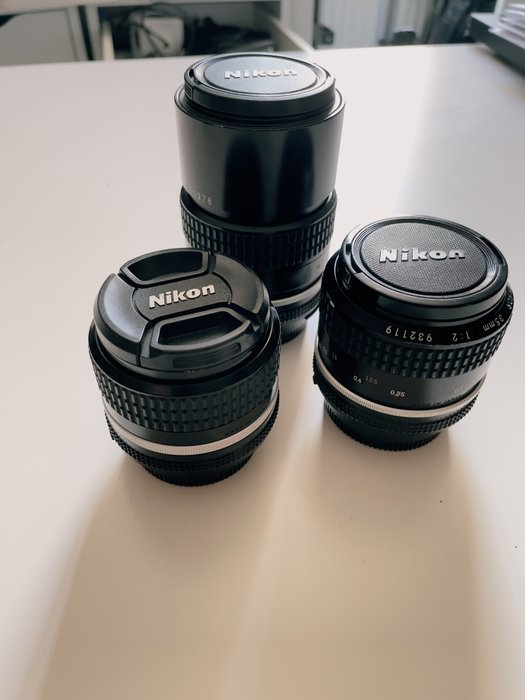 Nikon Nikkor lenzen: 24mm f/2,8 AIS + 35mm f/2,0 AI, + 35mm f/2,8 AI