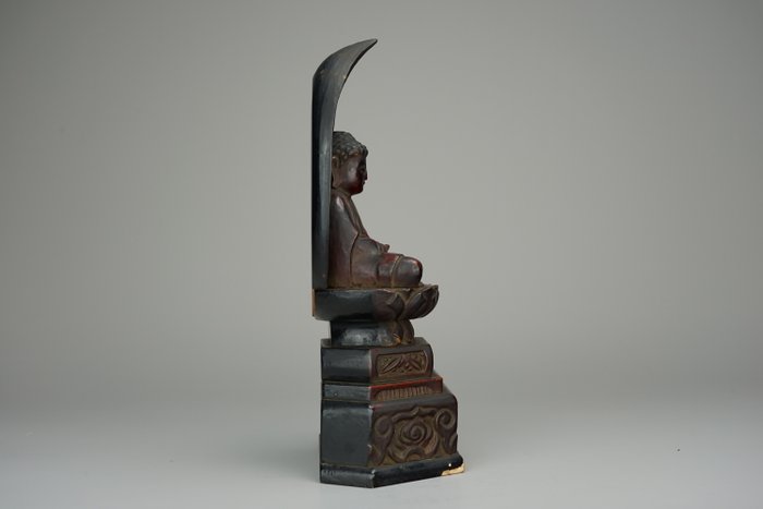 Amida Nyorai (Amitābha) Buddha 阿弥陀如来 - Forgyldt, Lak, Træ - Dated: 1939 - Japan - Shōwa-periode (1926-1989)