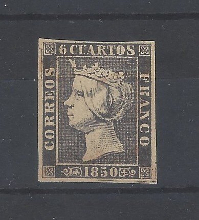 Spanien 1850 - 6 Isabel II Værelser med certifikat - Edifil nº 1A