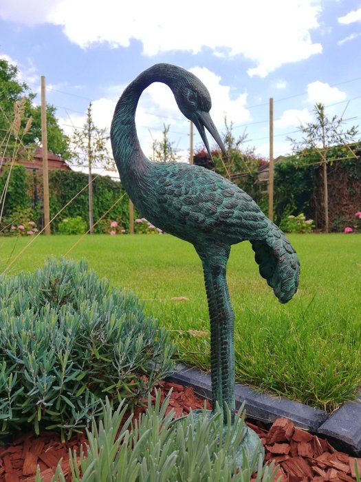 Statuette, Reiger - kraanvogel - 47 cm - Bronze