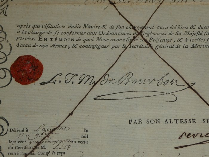 Louis-Jean-Marie de Bourbon - Pièce en partie autographe signée - 1784