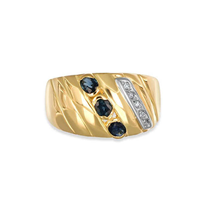 Ring - 18 kraat Gulguld, Hvidguld -  0.41ct. tw. Safir - Diamant