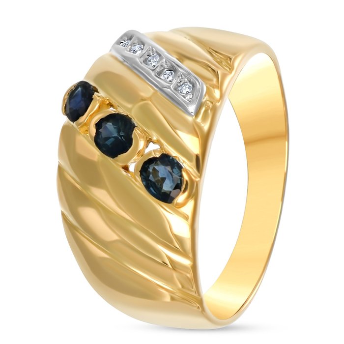 Ring - 18 kraat Gulguld, Hvidguld -  0.41ct. tw. Safir - Diamant